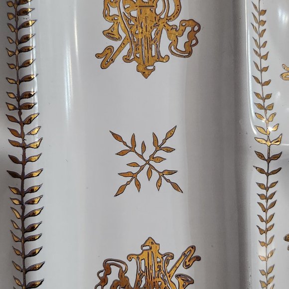 Houze Art Oval Divided Serving Tray Smoky Gray Glass Cocktail Platter White/Gold - Picture 6 of 8